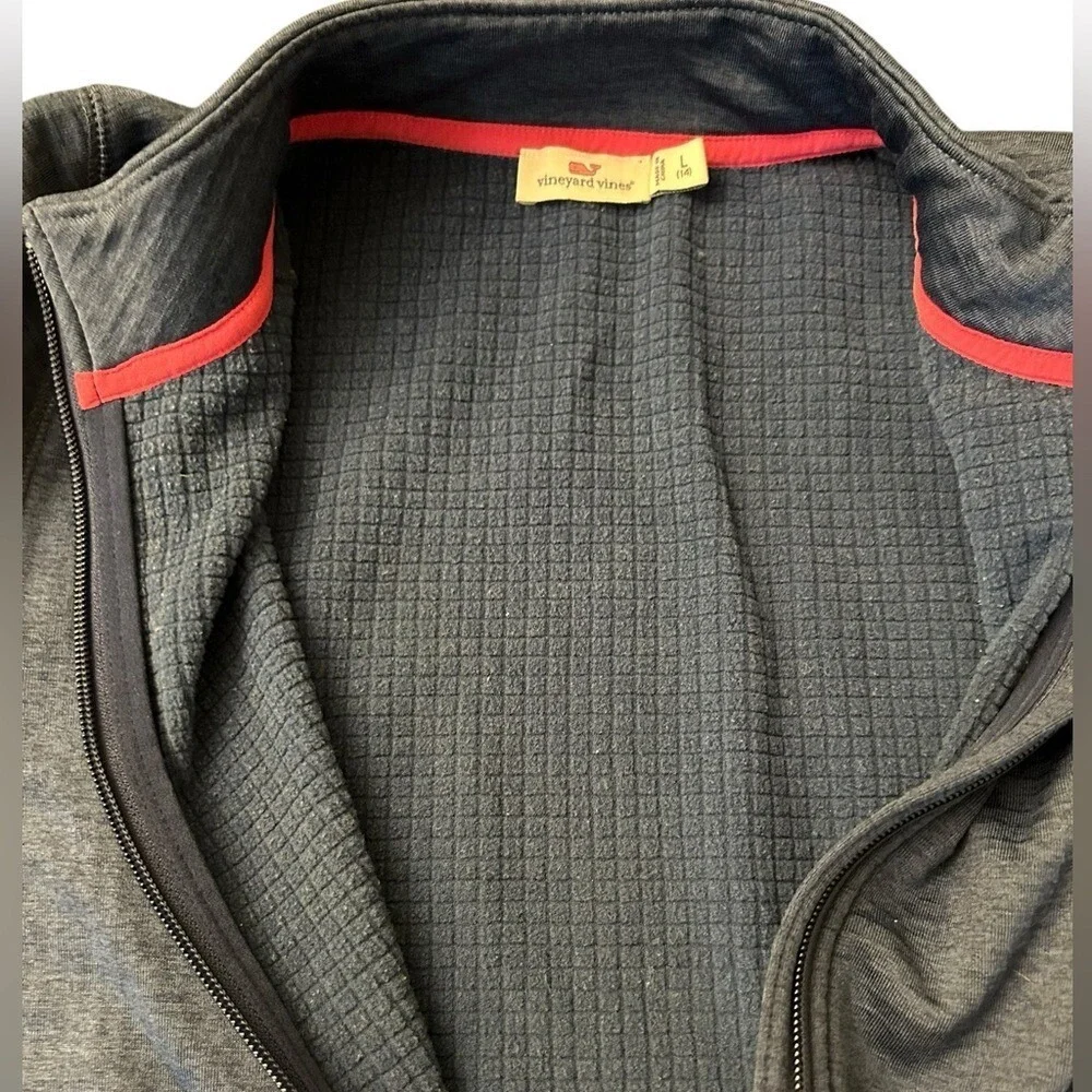 VINEYARD VINES Girls Full Zip Grid‎ Fleece Sz Large (14) Navy w Pink Accents